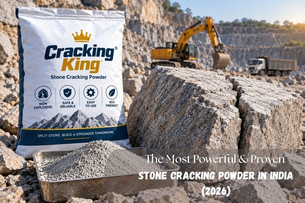 The Most Powerful & Proven Stone Cracking Powder in India (2026) — Cracking King bag at quarry